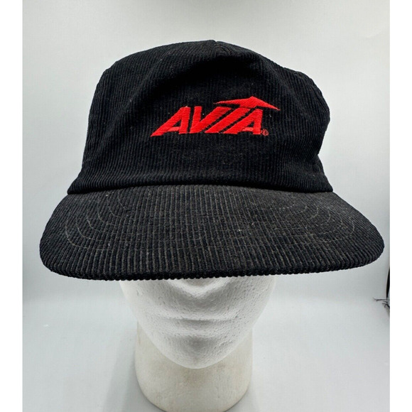 Vintage AVIA Corduroy SnapBack Trucker Hat Black Embroidered Logo - Picture 1 of 9